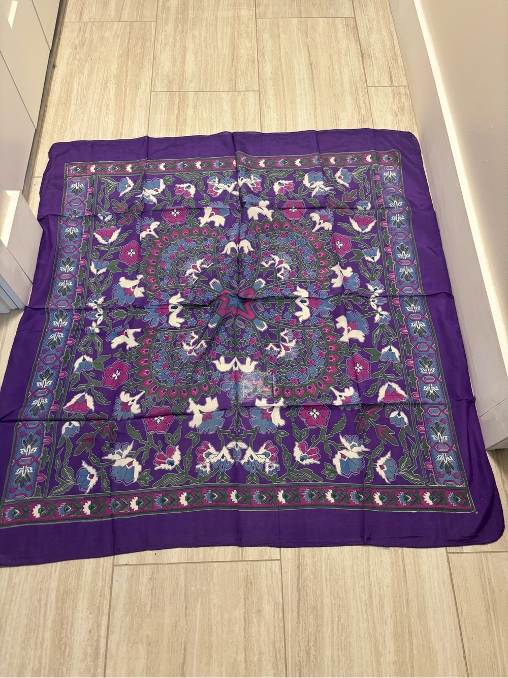 Vintage Made in Italy Purple Floral Viscose Square Scarf Boho Paisley Print